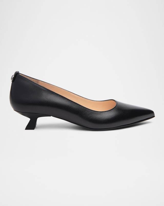 Leather Kitten-Heel Pumps